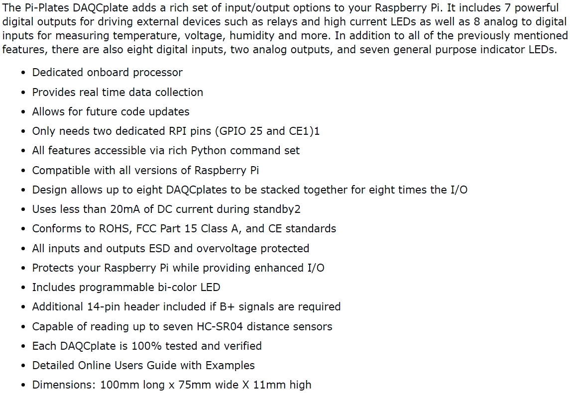 כרטיס הרחבה RASPBERRY PI PI-PLATES DAQC2PLATE TEXT